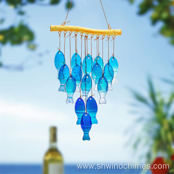 Blue Glass Sea Wind Chimes for Outdoor Use